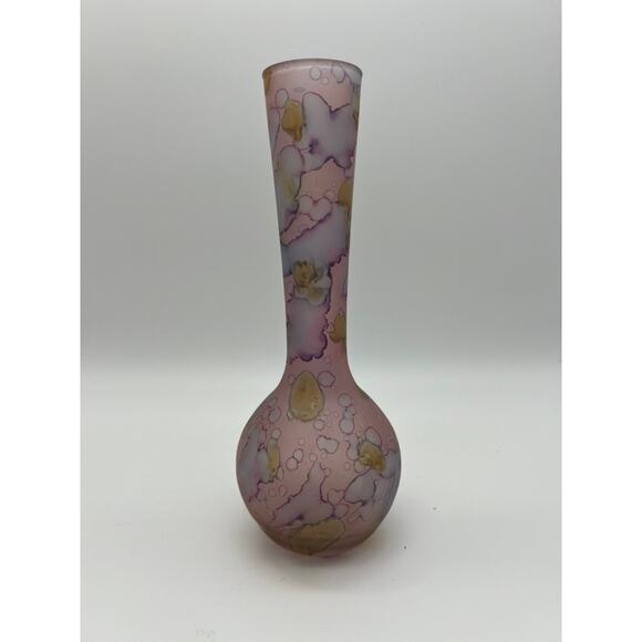 VTG Ilanit Hand Painted Glass Vase 1950's Israel Purple Watermark Spots Design - Picture 2 of 5
